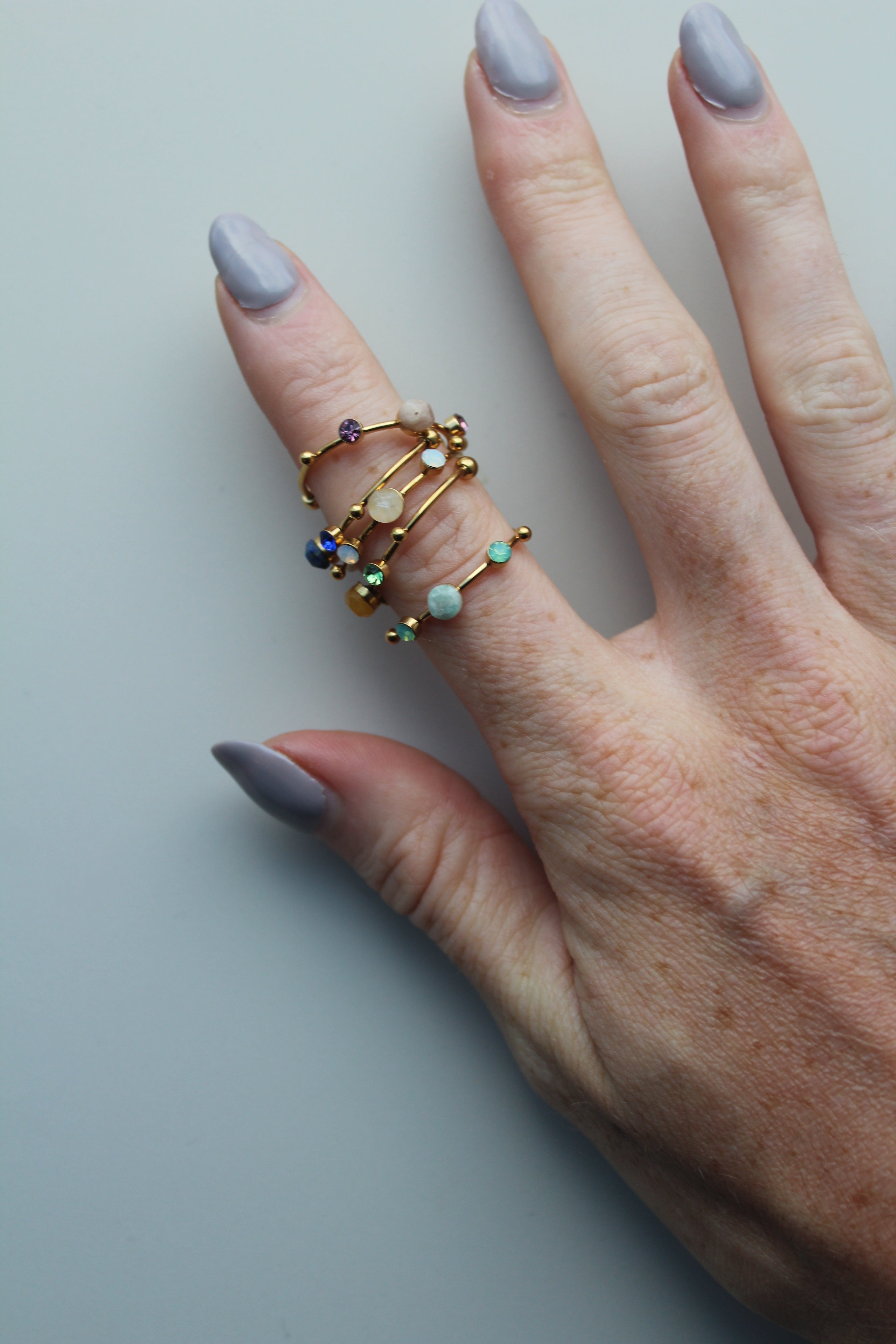 Victoria - Anillo – Acero inoxidable – Piedra natural – Ajustable