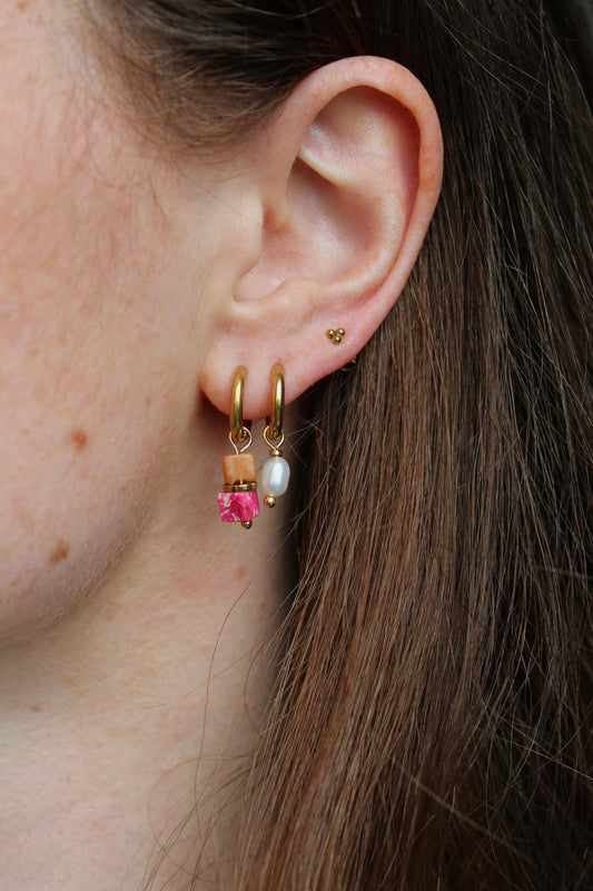 Half & half - Boucles d'oreilles - Pierre naturelle - Acier inoxydable
