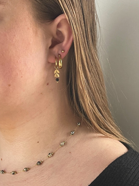 Stone Leaf - Boucles d'oreilles - Pierre naturelle - Acier inoxydable