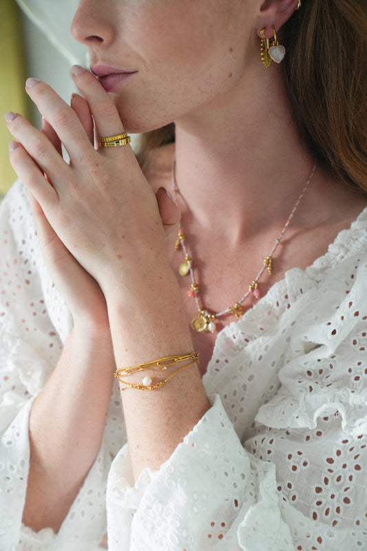 Eloise - Pulsera - Piedra natural - 4 capas - Acero inoxidable