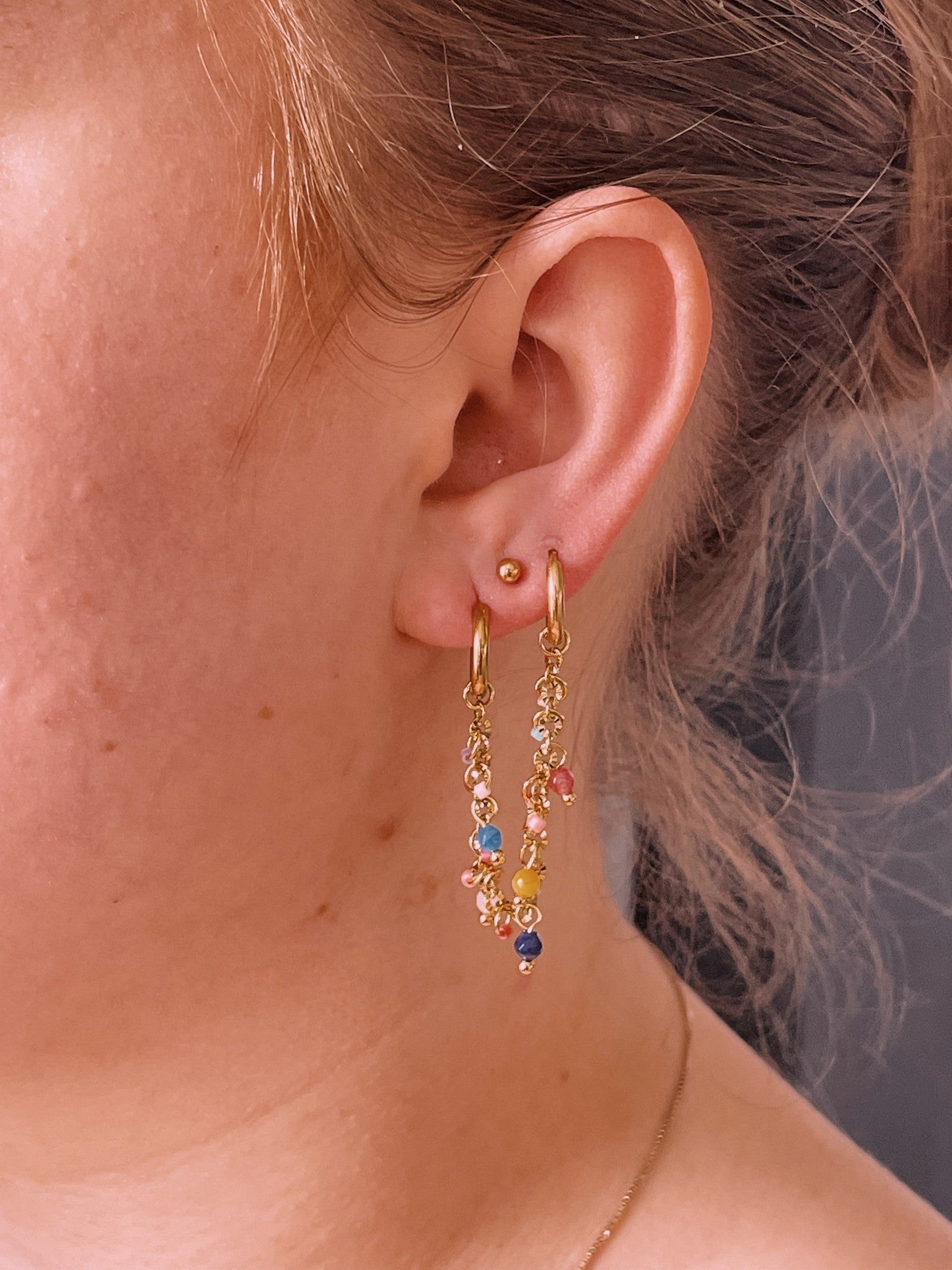 Kari - Boucle d'oreille double - Acier inoxydable