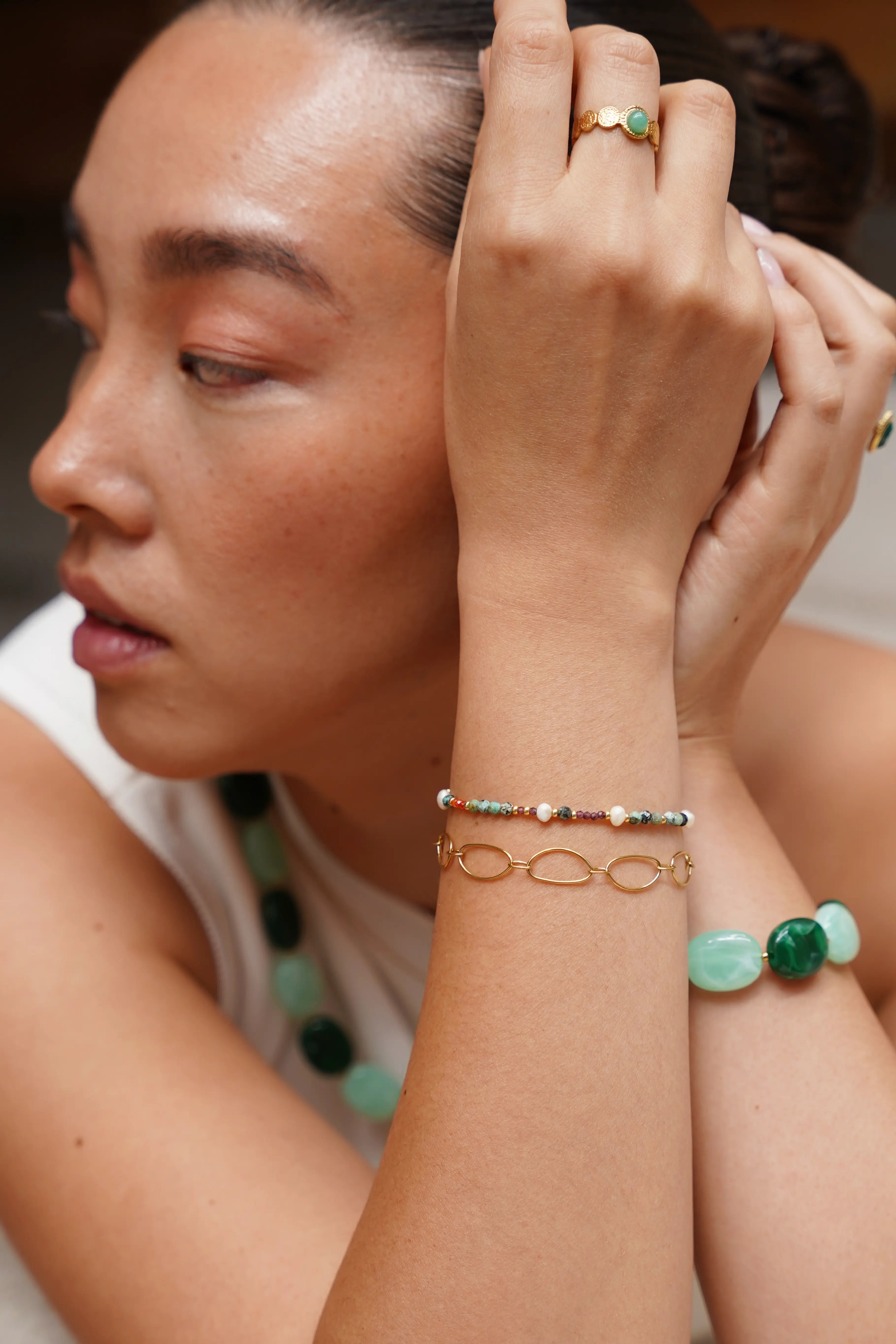 Tira - Pulsera - Piedra natural - Acero inoxidable