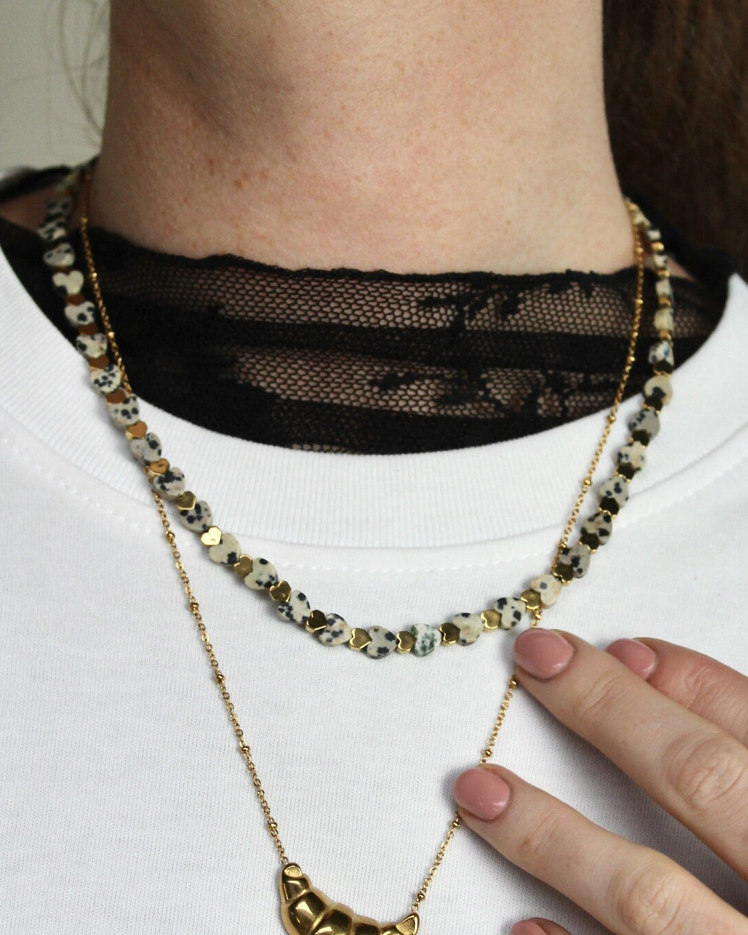 Heart To Heart - Ketting - Natuursteen - Stainless Steel